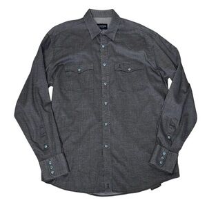 Lucchese Bootmaker Western Snap Button Shirt - Gray W/Turquoise Snaps - Size L